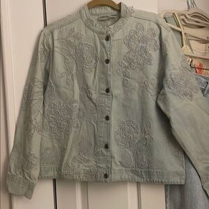 Chico's Floral Embroidered Jacket - Light Blue